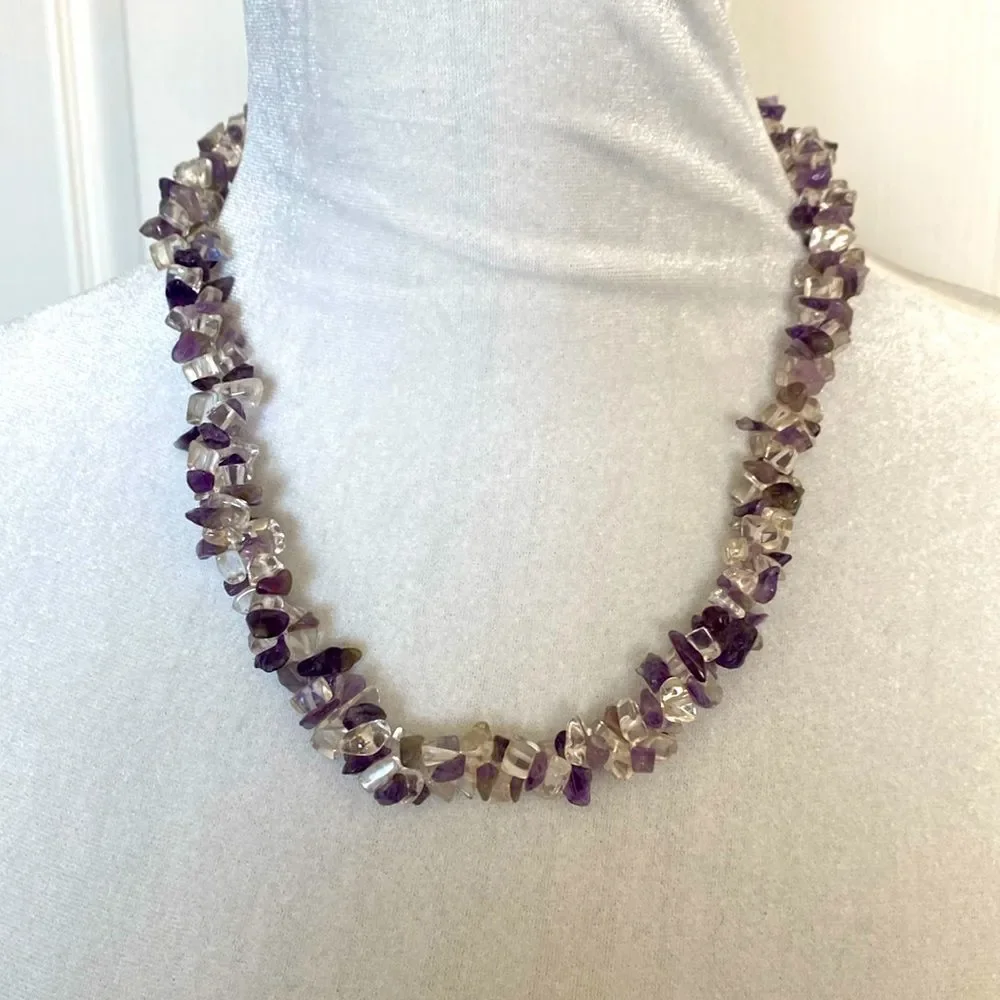 Amethyst and Clear, Quartz, Crystal Beaded Necklace